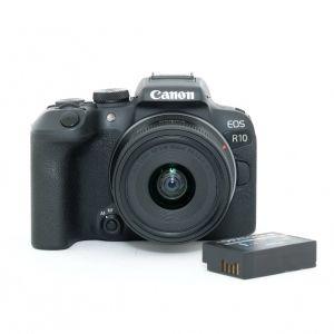 Canon EOS R10 Gehäuse (unter 34000 Auslösungen), Fremdhersteller Akku + Canon RF-S 18-45mm/4,5-6,3 IS, STM, Fremdhersteller-Sonnenblende