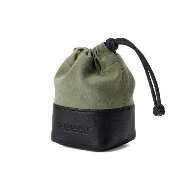Artisan & Artist Objektiv-Tasche aus Echtleder und Textilgewebe, Größe S, Khaki, ACAM-LP120 KKBK
