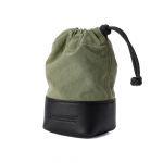 Artisan & Artist Objektiv-Tasche aus Echtleder und Textilgewebe, Größe M, Khaki, ACAM-LP140 KKBK