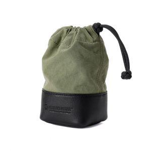 Artisan & Artist Objektiv-Tasche aus Echtleder und Textilgewebe, Größe M, Khaki, ACAM-LP140 KKBK