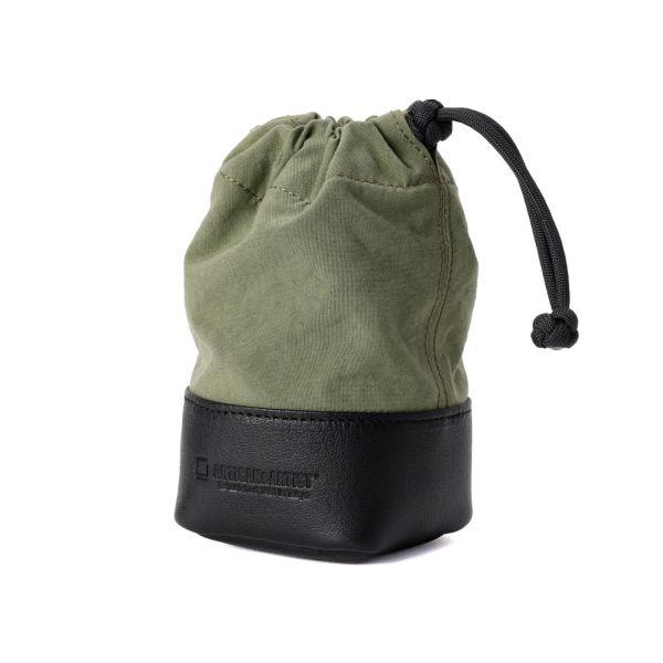 Artisan & Artist Objektiv-Tasche aus Echtleder und Textilgewebe, Größe M, Khaki, ACAM-LP140 KKBK