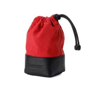 Artisan & Artist Objektiv-Tasche aus Echtleder und Textilgewebe, Größe M, Rot, ACAM-LP140 RDBK