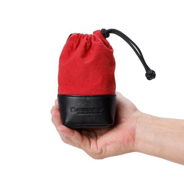 Artisan & Artist Objektiv-Tasche aus Echtleder und Textilgewebe, Größe M, Rot, ACAM-LP140 RDBK – Bild 2