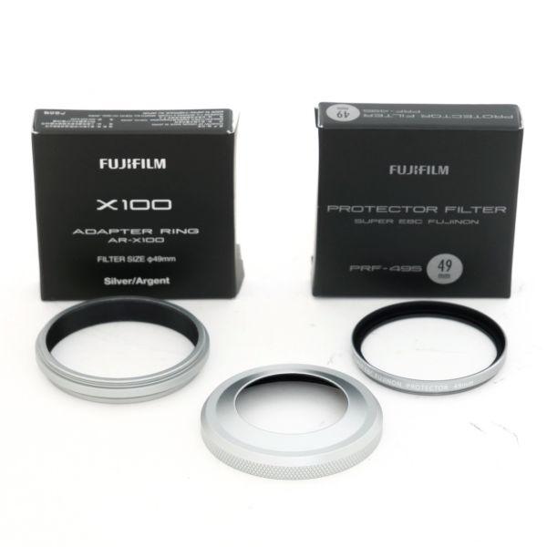 Fujifilm AR-X100 Adapter Ring silber + Fujifilm PRF-49S 49mm UV Filter Silber + Fremdhersteller Sonnenblende silber, inkl. 20% MwSt.