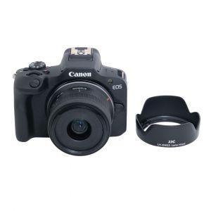 Canon EOS R100 Gehäuse (unter 5000 Auslösungen), + RF-S 18-45mm/4,5-6,3 IS, STM, Sonnenblende, 6 Monate Garantie