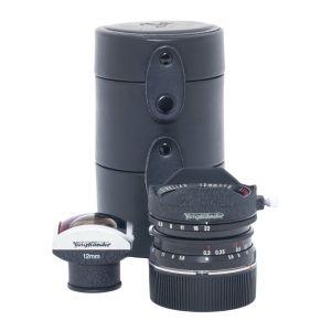 Voigtländer Ultra Wide Heliar 12mm/5,6 + Voigtländer 12mm Spiegelsucher, Köcher, für Leica M