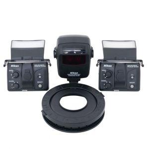 Nikon Macro Blitzkit R1C1, bestehend aus 2 Blitzen, SB-R 200 und Blitzfernsteuerung SQ-800, 2 Diffusorscheiben SW-11, Objektivadapter