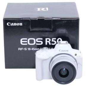Canon EOS R50 weiß (unter 1000 Auslösungen) mit Canon RF-S 18-45mm/4,5-6,3 IS, STM, OVP, 6 Monate Garantie