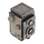 Rolleicord I, Tapeten Rollei “Art Deco” mit Triotar 4,5/7,5cm + Tasche (lange Zeiten funktionieren nicht richtig), Lichtschachtsucher teilweise gebrochen