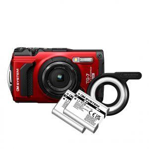 OM SYSTEM TG-7 rot Adventure Kit Digitalkamera inkl. 2 Akkus+LED Light