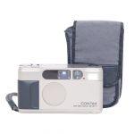 Contax T2, Kompaktkamera mit Carl Zeiss Sonnar 38mm/2,8 T* (ohne Blitzzuschaltung volle Funktion, mit Blitz nach mehreren Aufnahmen hintereinander Systemfehler), Datenrückwand, Tasche