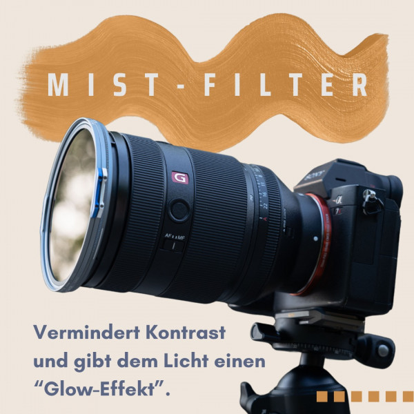 MIST-FILTER gibt es in unterschiedlichsten Ausführungen. Hier muss jede*r selbst entscheiden, welcher zur gegebenen Situation am besten passt, beziehungsweise am besten geeignet ist.mistfiler filterphotography