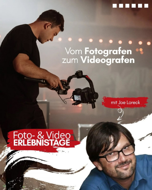 Vom Fotografen zum Videografen – mit Joe Loreck & canonaustriaDu fotografierst mit einem Canon System – aber hast das volle Video-Potenzial noch nicht ausgeschöpft? Dann ist dieser Vortrag im Rahmen der Foto- & Videoerlebnistage genau das Richtige für dich!

Canon Profi-Betreuer Joe Loreck zeigt dir, wie du dein bestehendes Equipment aus der R-Serie gezielt auch für hochwertige Videoaufnahmen nutzen kannst.
Ob kurze Clips, Vlogs oder professionelle Filmprojekte – das Canon R System bietet dir alle Tools, um visuell auf das nächste Level zu kommen.

📸 ➡️ 🎬 Vom perfekten Setup bis zu cleveren Funktionen – Joe gibt dir klare Tipps aus der Praxis, verständlich und sofort umsetzbar.

Erfahre, wie du mit wenigen Handgriffen vom Fotografen zum Videografen wirst – ganz ohne den Systemwechsel.

📍Freitag, 13.06. von 15:00 - 16:45 Uhr
Die Teilnahme ist kostenlos und es sind nur begrenzt Plätze verfügbar. Melde dich unter officedigitalcameragraz.at an, um teilzunehmen!

dcgerlebnistage canon videograf