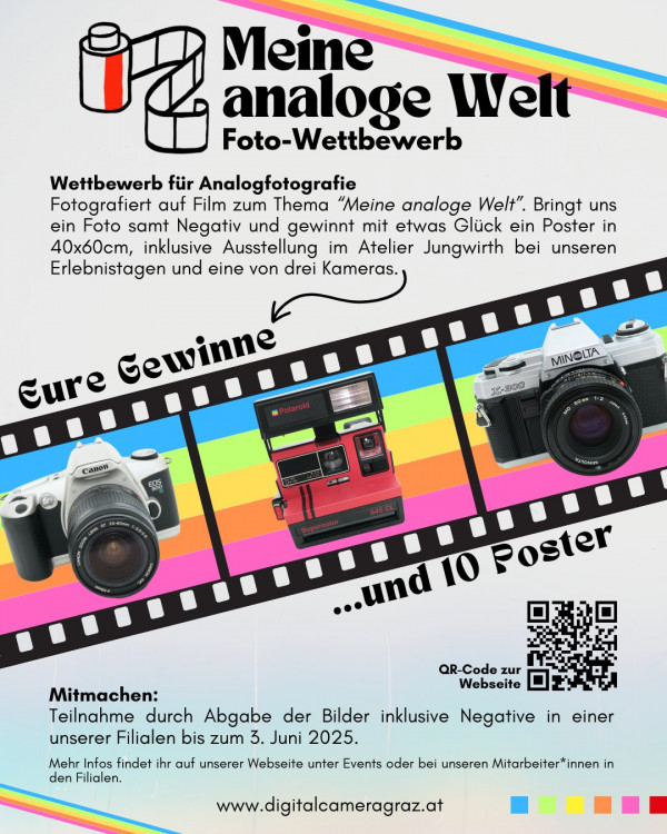 📸 AUFRUF AN ALLE FILMFOTOGRAFEN! 🎞️
Unsere Foto-Challenge „Meine analoge Welt“ ist jetzt eröffnet!
Zeigt uns die Welt durch eure analoge Linse – unverfälscht, real und wunderschön unvollkommen. Ob Stadtstraßen, alltägliche Magie oder vintage Technologie – wir möchten sehen, wie ihr das Leben auf Film festhaltet.
🔹 Fotografiert mit einer beliebigen analogen Kamera.
🔹 Thema: Meine analoge Welt.
🔹 Abgabeschluss: 03. Juni 2025
✨ Die Top 10 Einsendungen werden bei unseren kommenden Experience Days im Juni präsentiert.
🏆 Drei glückliche Gewinner erhalten jeweils eine analoge Kamera!Wir freuen uns schon darauf, eure analoge Welt zu sehen.